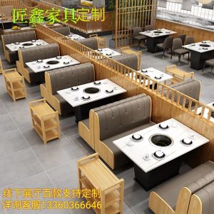 Bàn lẩu bằng đá phiến đá cẩm thạch Bàn chải cảm ứng thương mại Bàn chải nướng Bàn ăn tích hợp Bàn ghế phòng khách ghế sofa bằng gỗ cứng