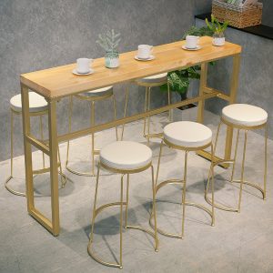 Bàn quầy bar bằng gỗ nguyên khối hiện đại quán cà phê Bàn ghế cao Bàn tường dài quán trà sữa Bàn giải trí - Hình 2