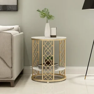 Bàn trà Bắc Âu Cao Cấp Bên Bàn Đá Cẩm Thạch Sofa Bàn Cà Phê Đồng Hồ Nam Sắt Đèn Phòng Ngủ Cao Cấp Tròn Nhỏ Bàn Đơn Giản