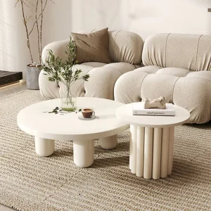 Bàn trà Bắc Âu Cao Cấp Nghệ Thuật Bàn Cà Phê Thiết Kế Hiện Đại Phòng Khách Đơn Giản Cao Cấp Bên Bàn Tròn Trắng Nâu Basse De Salon Nội Thất - Hình 2