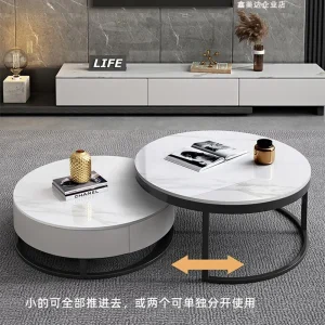 Bàn trà Bắc Âu Phòng Khách Bàn Thiết Kế Hiện Đại Vàng Tối Giản Đá Cẩm Thạch Tác Dụng Bàn Cà Phê Tròn Cao Cấp Mesa Centro Salon Trang Trí - Hình 3