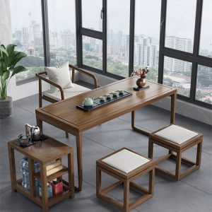 Bàn trà ban công kiểu Trung Quốc mới và bàn ghế Bàn trà văn phòng hiện đại home bàn cà phê căn hộ nhỏ Bàn trà gỗ nguyên khối - Hình 2