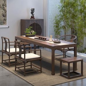 Bàn trà cây du cũ Bàn trà gỗ đặc ghế thư giãn đơn giản phân vuông Bàn trà kiểu Trung Quốc mới và ghế log home - Hình 2