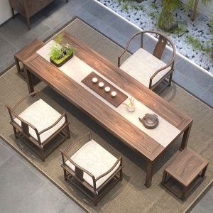 Bàn trà cây du cũ Bàn trà gỗ đặc ghế thư giãn đơn giản phân vuông Bàn trà kiểu Trung Quốc mới và ghế log home - Hình 3
