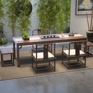 Bàn trà cây du cũ Bàn trà gỗ đặc ghế thư giãn đơn giản phân vuông Bàn trà kiểu Trung Quốc mới và ghế log home - Hình 4