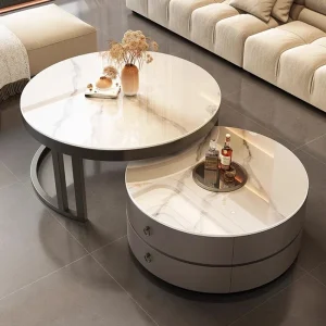 Bàn trà Đá Cẩm Thạch Tròn Bàn Sang Trọng Hiện Đại Tối Giản Thanh Lịch Liftable Bàn Tầng Tavolino Da Salotto Nội Thất Bắc Âu - Hình 2