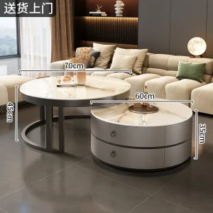 Bàn trà Đá Cẩm Thạch Tròn Bàn Sang Trọng Hiện Đại Tối Giản Thanh Lịch Liftable Bàn Tầng Tavolino Da Salotto Nội Thất Bắc Âu - Hình 4