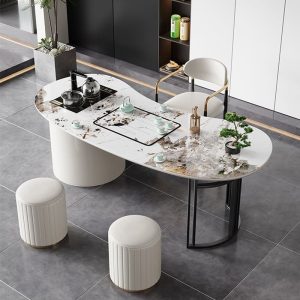Bàn trà đá phiến hiện đại nhẹ nhàng sang trọng phòng khách nhà ban công đa năng Bàn trà Bàn trà tròn chung cư nhỏ - Hình 2
