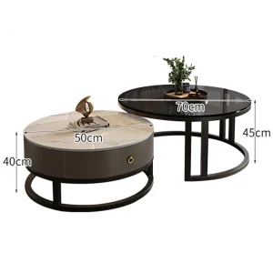 Bàn trà Đá phiến hợp thời trang Màu xám Bàn cà phê Phòng khách Kim loại Tiết kiệm không gian Bàn cà phê tròn Đá cẩm thạch Tác dụng Couchtisch Nội thất gia đình - Hình 2