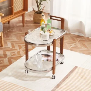 Bàn trà Di Chuyển Được Trà Chiều Bàn Bàn Nhỏ Phòng Khách Xe Đẩy Kính Cường Lực Bên Tủ Gỗ Chắc Chắn Giá Đa Năng Ròng Rọc