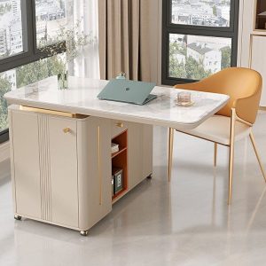 Bàn trà di động phiến đá gia đình xe trà nhỏ đẹp sang trọng hiện đại tối giản màu kem phong cách căn hộ nhỏ ban công Bàn trà và ghế - Hình 2