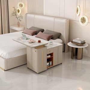 Bàn trà di động phiến đá gia đình xe trà nhỏ đẹp sang trọng hiện đại tối giản màu kem phong cách căn hộ nhỏ ban công Bàn trà và ghế - Hình 4