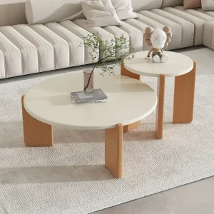 Bàn trà Gỗ Chắc Chắn Tròn Bàn Nội Thất Phòng Khách Kem Phong Cách Bắc Âu Bàn Hiện Đại Tối Giản Góc Mesas Sofa Bên Bàn Ins