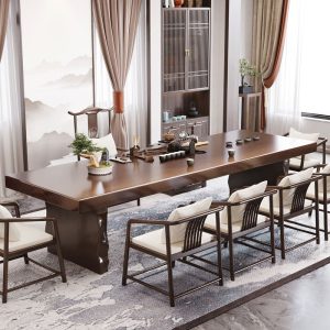 Bàn trà gỗ chắc chắn và ghế phong cách Trung Quốc mới hộ gia đình Bàn trà phòng khách đơn giản bàn cà phê văn phòng kung fu bảng lớn Bàn trà - Hình 3
