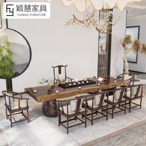 Bàn trà gỗ đặc phong cách Trung Quốc mới đầy đủ bộ Bàn trà văn phòng bảng lớn bàn ghế nhà toàn bộ bảng Bàn trà Bàn trà - Hình 3