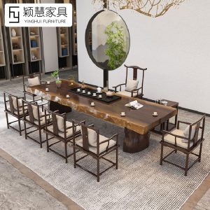 Bàn trà gỗ đặc phong cách Trung Quốc mới đầy đủ bộ Bàn trà văn phòng bảng lớn bàn ghế nhà toàn bộ bảng Bàn trà Bàn trà - Hình 4
