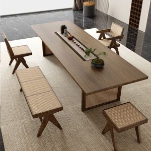 Bàn trà gỗ đặc phong cách wabi-sabi bàn ghế phòng khách gia đình bảng lớn Bàn trà Kung Fu văn phòng tiếp tân Bàn trà - Hình 2
