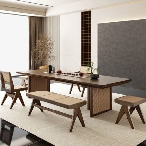 Bàn trà gỗ đặc phong cách wabi-sabi bàn ghế phòng khách gia đình bảng lớn Bàn trà Kung Fu văn phòng tiếp tân Bàn trà - Hình 3