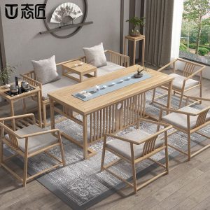 Bàn trà gỗ đặc và ghế Bàn trà gia đình Bàn trà kung fu Bàn trà màu gỗ kiểu Trung Quốc mới - Hình 3