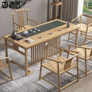 Bàn trà gỗ đặc và ghế Bàn trà gia đình Bàn trà kung fu Bàn trà màu gỗ kiểu Trung Quốc mới