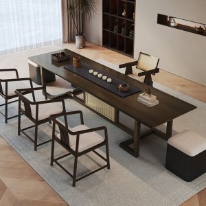 Bàn trà gỗ đặc văn phòng sáng tạo Bàn trà đơn giản phong cách Trung Quốc mới log bảng lớn phong cách wabi sabi Bàn trà và ghế - Hình 2