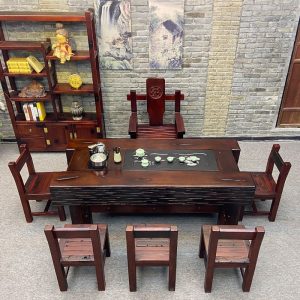 Bàn trà gỗ nguyên khối Bàn trà nguyên bộ Bàn trà gỗ cổ thuyền bàn ghế kung fu Bàn trà văn phòng tích hợp pha trà bàn bảng lớn - Hình 3