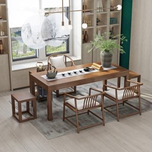Bàn trà gỗ nguyên khối kiểu Trung Quốc mới Bàn trà ban công gia đình trọn bộ tiếp khách phòng trà văn phòng Bàn trà thiền ghế - Hình 2