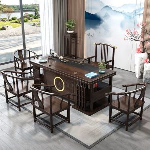 Bàn trà gỗ nguyên khối kiểu Trung Quốc – Trọn bộ bàn trà, tủ đựng đồ, phong cách truyền thống cho phòng khách - Hình 2