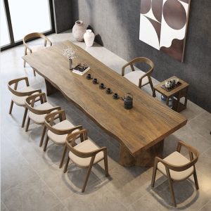 Bàn trà gỗ nguyên khối phong cách Trung Quốc DBL008 Bộ bàn trà và ghế phòng khách, phòng trà thiền