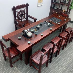 Bàn trà Gỗ thuyền Bàn trà gỗ và ghế bàn cà phê bàn gỗ nguyên khối nhà mới Bàn trà kiểu Trung Quốc Bàn trà kung fu bộ bàn ghế đơn giản - Hình 3