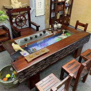 Bàn trà Gỗ thuyền Bàn trà gỗ và ghế gỗ đặc phong cách Trung Quốc mới Bàn trà nước chảy phòng khách Bàn trà nuôi cá thiền Bàn trà kung fu