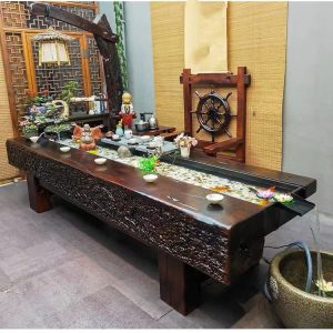 Bàn trà Gỗ thuyền Bàn trà gỗ và ghế gỗ đặc phong cách Trung Quốc mới Bàn trà nước chảy phòng khách Bàn trà nuôi cá thiền Bàn trà kung fu - Hình 4