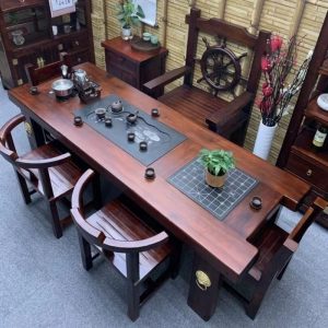 Bàn trà Gỗ thuyền Bàn trà gỗ và ghế phong cách Trung Quốc Bàn trà gia đình bằng gỗ nguyên khối Bàn trà kung fu trọn bộ Bàn trà tiếp khách văn phòng