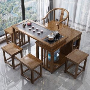 Bàn trà gỗ xoay ban công nhà di động Bàn trà nhỏ uống trà bàn ghế Bàn trà nhỏ ấm đun nước - Hình 2