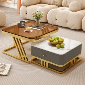 Bàn trà Hiện Đại Đơn Giản Đá phiến Bàn Phòng Khách Bàn Cà Phê Sang Trọng Hộ Gia Đình Vuông Kính Cường Lực Bên Bàn