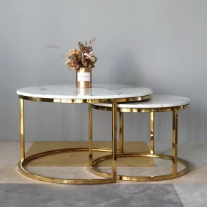 Bàn trà Hiện Đại Tối Giản Bàn Cà Phê Căn Hộ Nhỏ Cuối Bàn kiểu Italy Inox Phòng Khách Mặt Tròn Bàn Nội Thất Gia Đình Z - Hình 2
