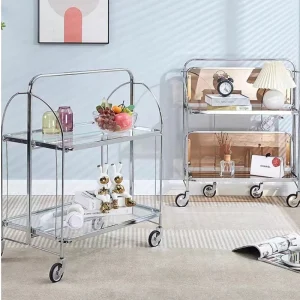 Bàn trà INS di chuyển Bàn bên kính Bàn cà phê trong suốt hiện đại Xe đẩy gấp có bánh xe Kệ để đồ góc nội thất gia đình - Hình 2