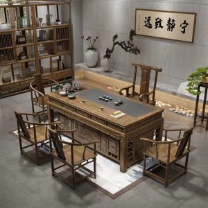 Bàn trà kiểu Trung Quốc mới Bàn trà gỗ chắc chắn Bàn trà và ghế nhà ban công Bàn trà và ghế căn hộ nhỏ Bàn cà phê Kung Fu văn phòng - Hình 2