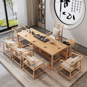 Bàn trà kiểu Trung Quốc mới trọn bộ kiểu Nhật Bàn trà gỗ nguyên khối bàn ghế đơn giản tại nhà văn phòng Bàn trà Kung Fu - Hình 2