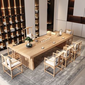 Bàn trà kiểu Trung Quốc mới và ghế một Bàn trà bảng lớn đăng nhập nhà Bàn trà gỗ nguyên khối đầy đủ bàn cà phê kung fu văn phòng - Hình 2