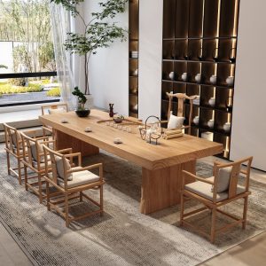 Bàn trà kiểu Trung Quốc mới và ghế một Bàn trà bảng lớn đăng nhập nhà Bàn trà gỗ nguyên khối đầy đủ bàn cà phê kung fu văn phòng - Hình 3