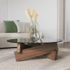 Bàn trà LA Bắc Âu Sáng Tạo Kính Trong Suốt Gỗ Chắc Chắn Bàn Cà Phê Phòng Khách Vintage Tối Giản Bàn Trà Thiết Kế Hội Trường Nhà