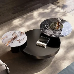 Bàn trà Nội thất phòng khách sang trọng Khung thép không gỉ ổn định bàn Bàn cà phê màu đen hoặc vàng với hai bàn phụ - Hình 3