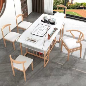Bàn trà phiến đá sáng phong cách tối giản hiện đại phong cách sang trọng nhẹ nhàng Bàn trà bàn ghế ban công văn phòng bàn uống trà - Hình 2