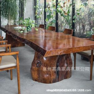 Bàn trà Phong cách Trung Hoa mới bằng gỗ nguyên khối lớn Bàn trà cạnh gỗ tự nhiên Bàn trà văn phòng tại nhà Thiền trà pha trà bàn ghế - Hình 2