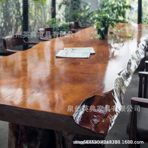 Bàn trà Phong cách Trung Hoa mới bằng gỗ nguyên khối lớn Bàn trà cạnh gỗ tự nhiên Bàn trà văn phòng tại nhà Thiền trà pha trà bàn ghế - Hình 4