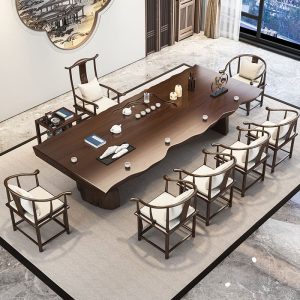 Bàn trà Phong cách Trung Hoa mới tất cả bằng gỗ nguyên khối gia đình Bàn trà và ghế văn phòng trọn bộ tiếp khách Bàn trà Bàn trà bàn dài - Hình 2
