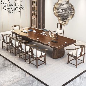 Bàn trà Phong cách Trung Hoa mới tất cả bằng gỗ nguyên khối gia đình Bàn trà và ghế văn phòng trọn bộ tiếp khách Bàn trà Bàn trà bàn dài - Hình 4