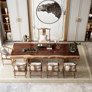 Bàn trà Phong Cách Trung Hoa Mới Viền Tự Nhiên Bảng Lớn Bàn trà Gỗ Trọn Bộ Nhật Kkiểu Italy Không Đều Bàn trà Văn Phòng Bàn Ghế - Hình 4