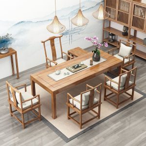 Bàn trà Phong cách Trung Quốc Bàn trà gỗ nguyên khối phòng trà văn phòng Bàn trà log tích hợp bộ Bàn trà và ghế - Hình 2